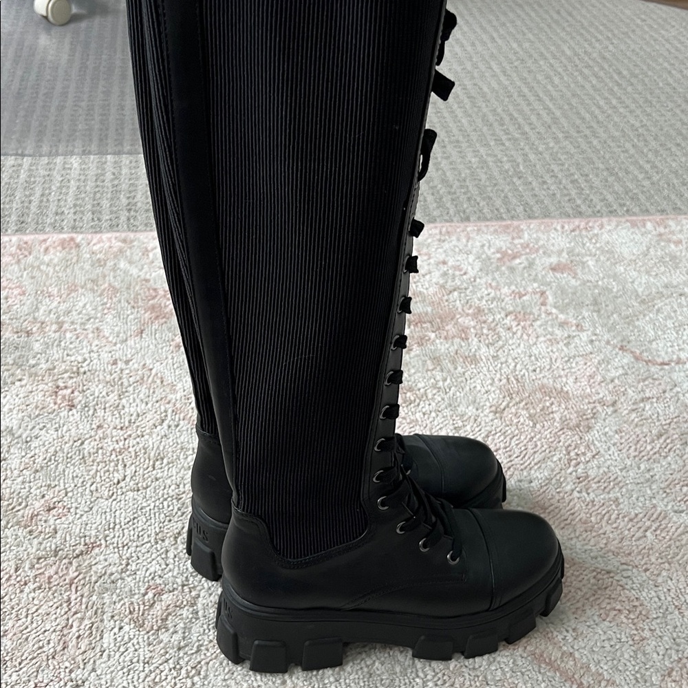 Black Lace-Up Knee-High Combat Boots - Women's - Picture 7 of 14
